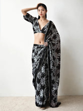 Chinon Digital Print Ready To Wear Saree With Blouse Piece-MWB-VP5017-BLACK